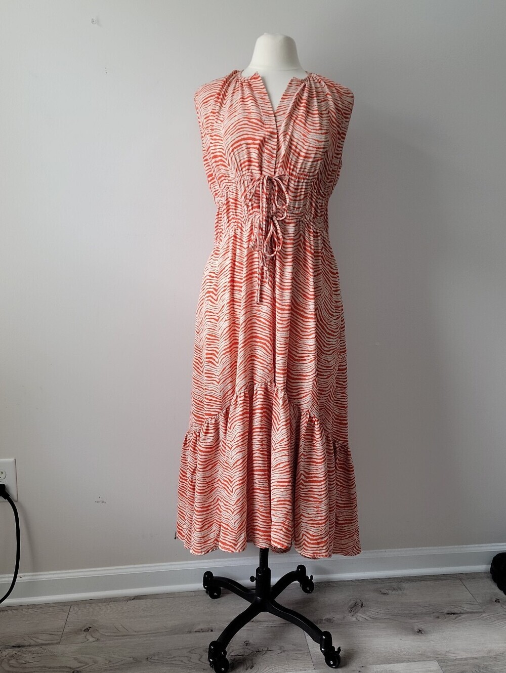 Pinch Coral and White Sleeveless Tiered Maxi Dress